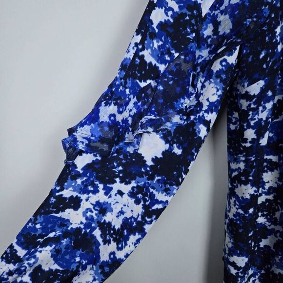 Lauren Ralph Lauren Womens Floral Button Up Top Size Large Blue Ruffle Feminine - Picture 4 of 8